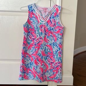 Kids dress, colors: pink, blue, white, teal, from Lilly Pulitzer, size: XL 12-14